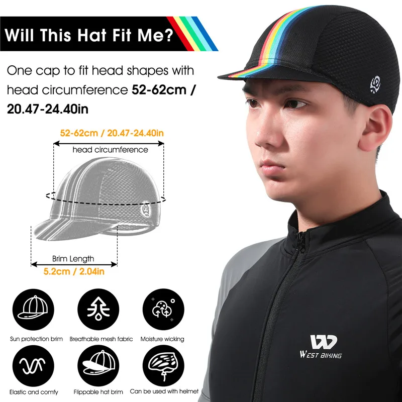 WEST BIKING Summer Cycling Cap with Brim Anti-UV Breathable Quick Dry Bike Hat Elastic Fits 52-62cm for Men Women Running Fishin