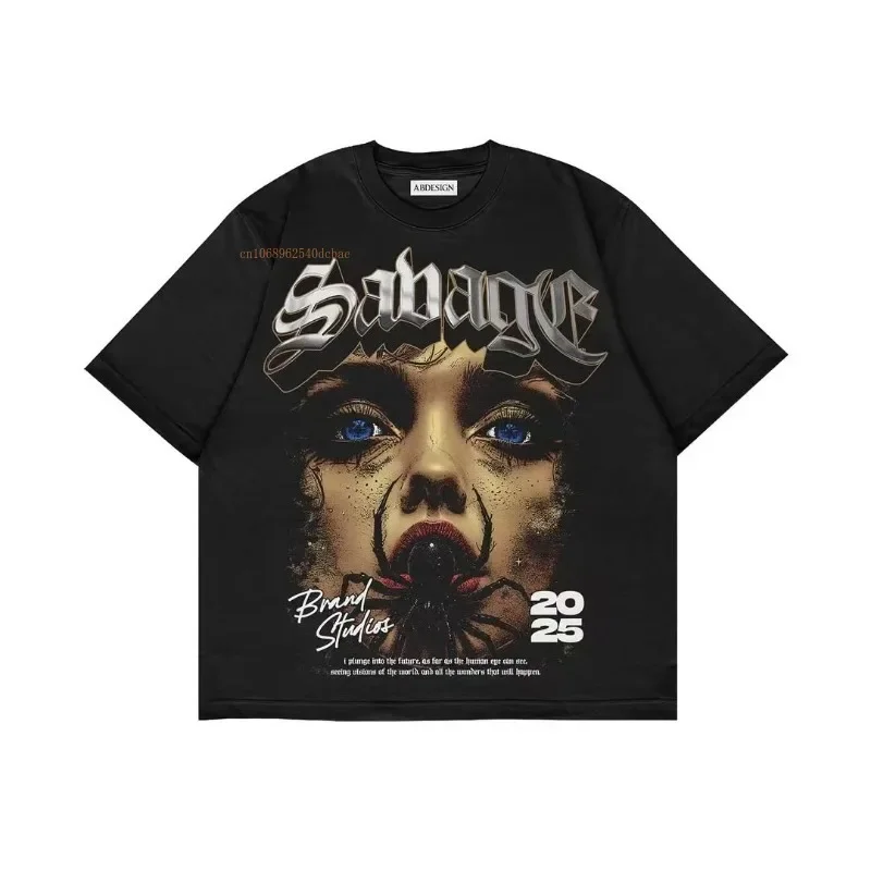 

Ins Hipster Skull Design Cotton Thickened High-quality Sports T-shirt Solid Color Short-sleeved Men Women High Street Clothes