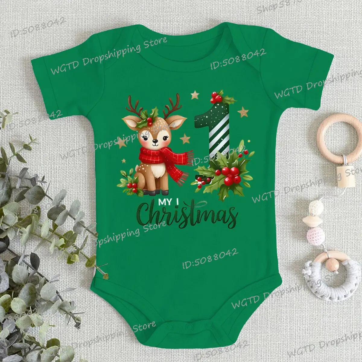 

My 1st Christmas Print Baby Bodysuit Christmas Party Infant Outfit Boys Girls Short Sleeve Romper Xmas Toddler Jumpsuit Clothes
