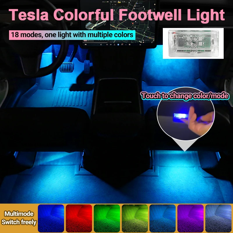 LED Multiple Colors Car Footwell Ambient Lamp Interior Decorative Atmosphere Light Auto Trim Accessories For Tesla Model 3 Y S X