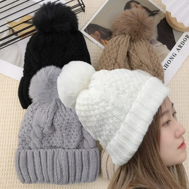 New Winter Plush Wool Knitted Hat For Warmth Coldproof Women's Cap Bonnet Outdoor Skullcap Super Soft Thickening Beanies Autumn