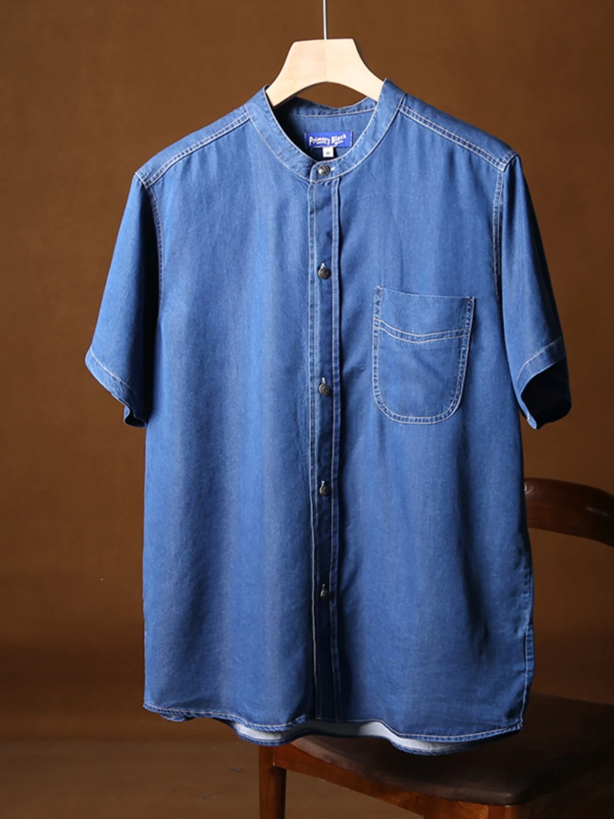 Luscious Lyocell Silk Short Sleeve Denim Shirt Thin Breathable Summer Men's Fashion Casual Urban Style Loose Fit Pure Color