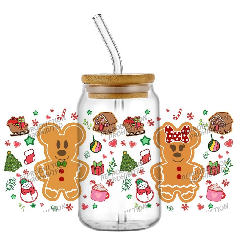 

New Disney Christmas 16oz Libbey UV DTF Cup Wrap Transfer Custom Label DIY Logo Self adhesive Mug Decal Sticker