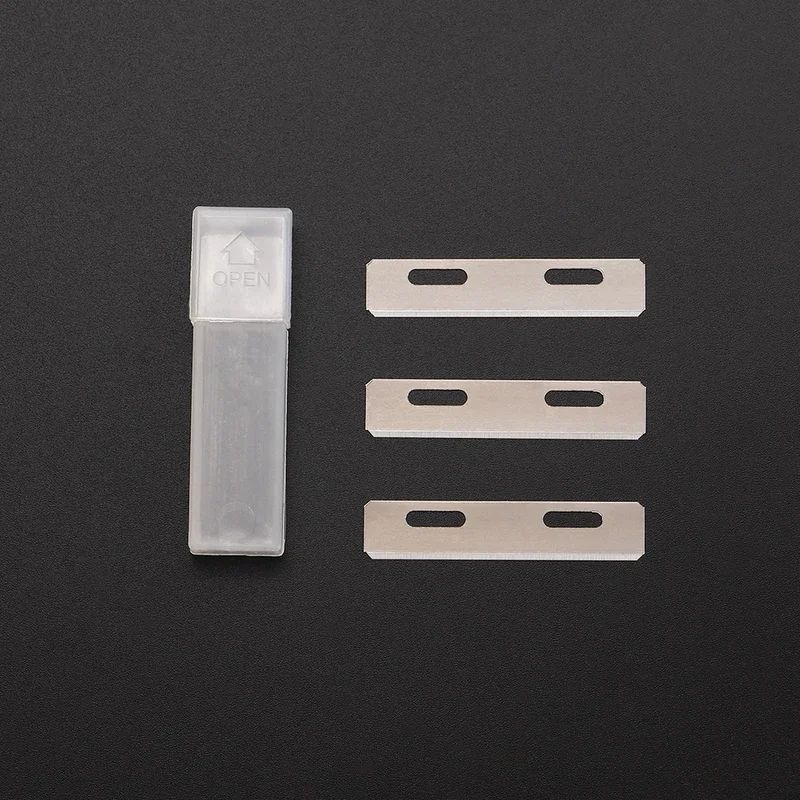 مجموعة واحدة من أدوات القطع ذاتية الصنع من الجلد المعدني مع 3 قطع شفرة سكيفر بديلة، حرفة جلدية رفيعة - أسود/فضي