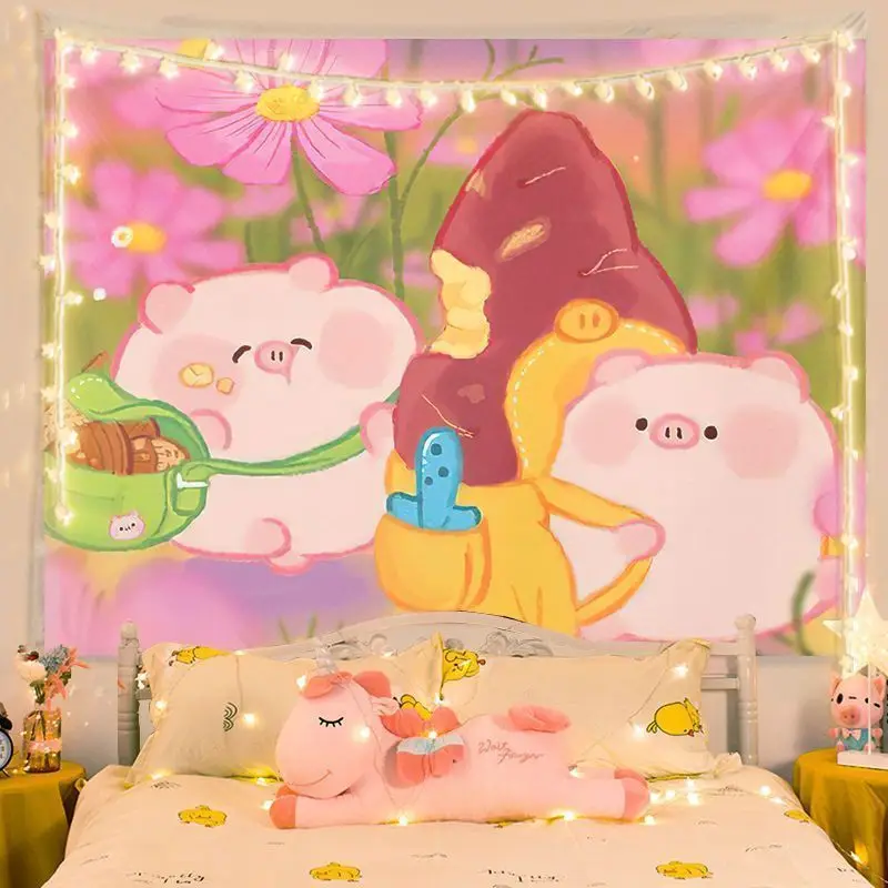 

Cute Pig Cartoon Ins Tapestry - Bedroom & Dorm Wall Decor, Creative Photo Backdrop & Dustproof Hanging Cloth