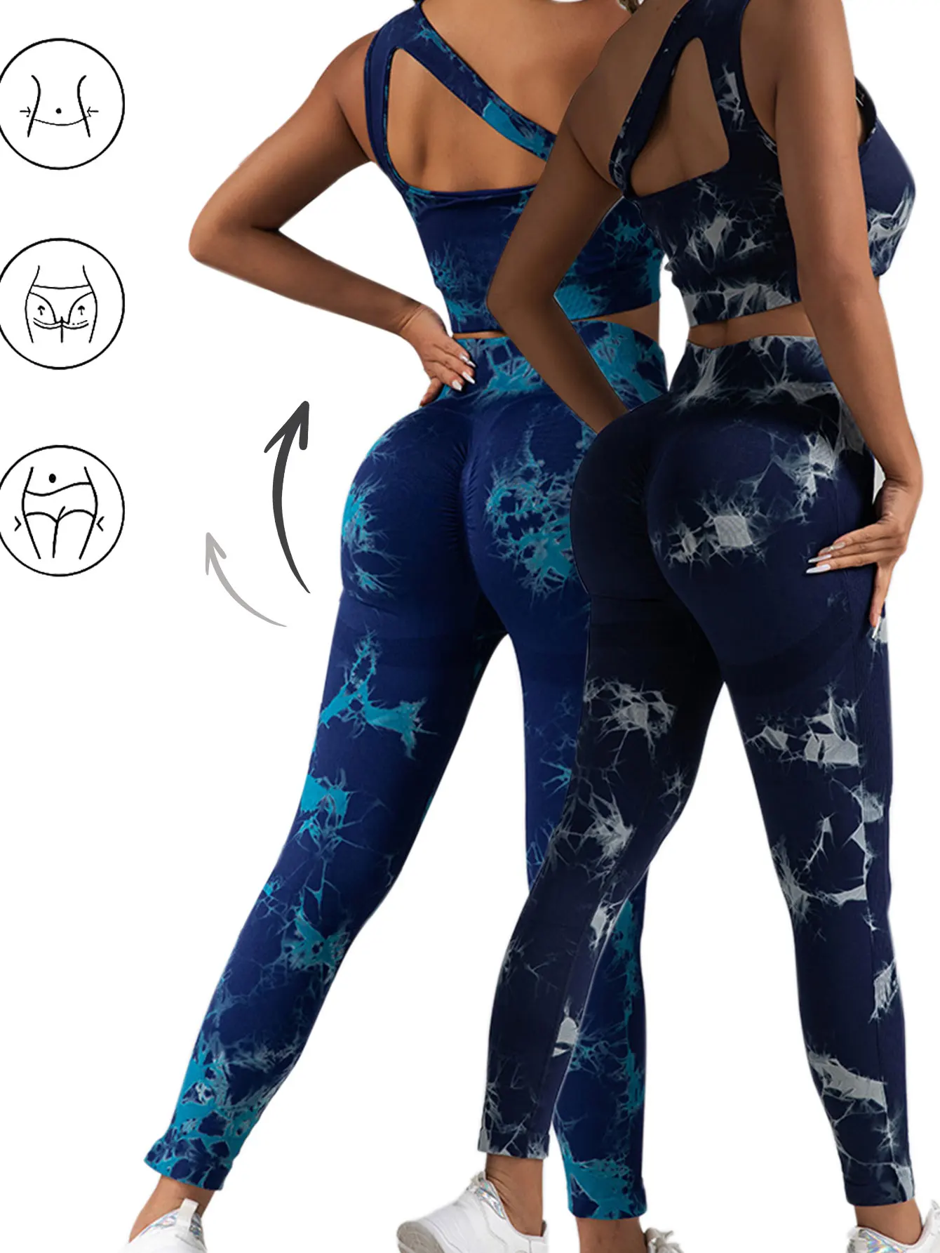 2 PACK US Local Women‘s Tie-Dye Gym Leggings High Waist Seamless Hip Lift Gym Yoga Pants Elastic Leggings