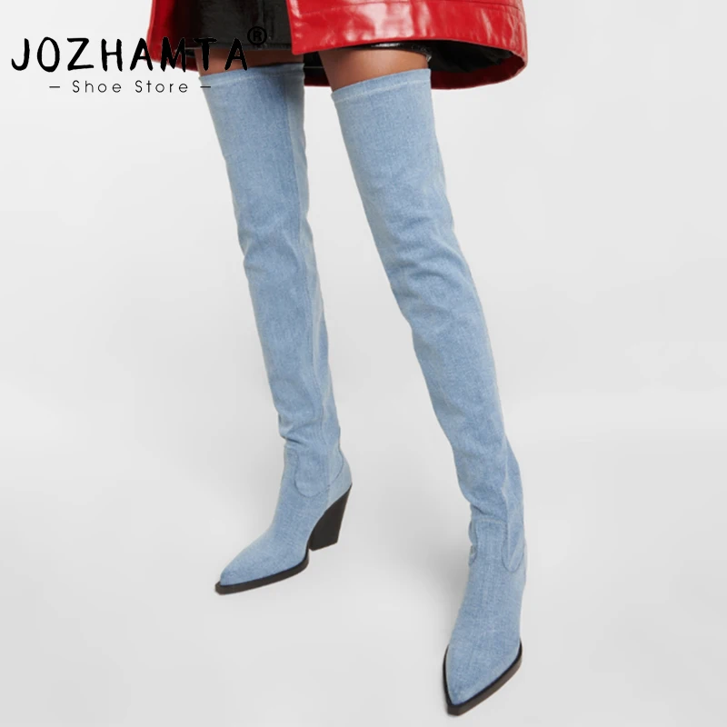 

JOZHAMTA Size 32-43 Women Over The Knee Boots Winter 2023 Fashion High Heels Shoes For Women Pointed Wedges Elastic Long Boots