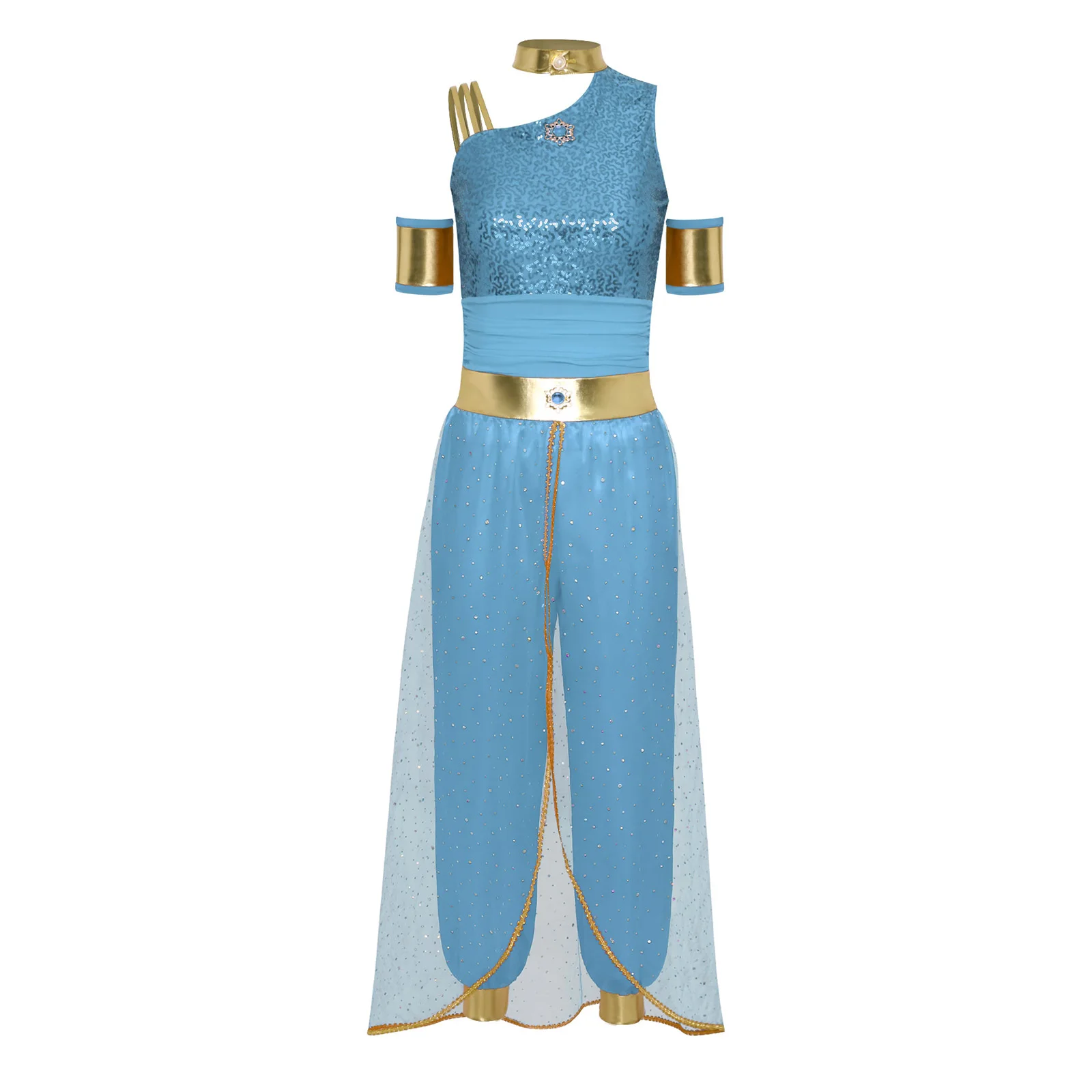 Womens Arabian Princess Dress Indian Dance Performance Rompers Dress Halloween Cosplay Jasmines Costume Birthday Party Christmas view 3
