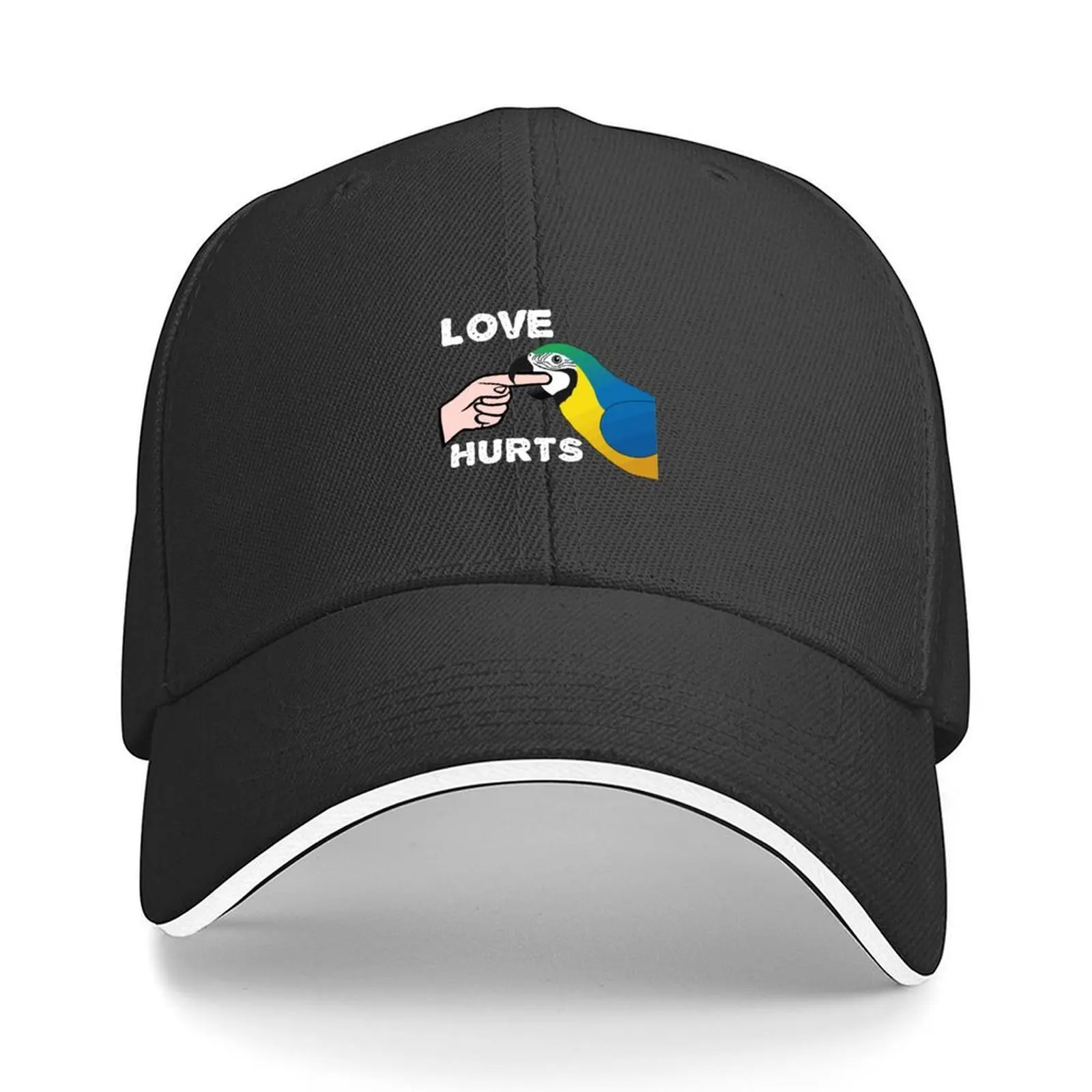 

Love Hurts Blue And Gold Macaw Parrot Valentine'S Day Baseball Cap Trucker Cap Funny hats funny hat Women's Beach Men's