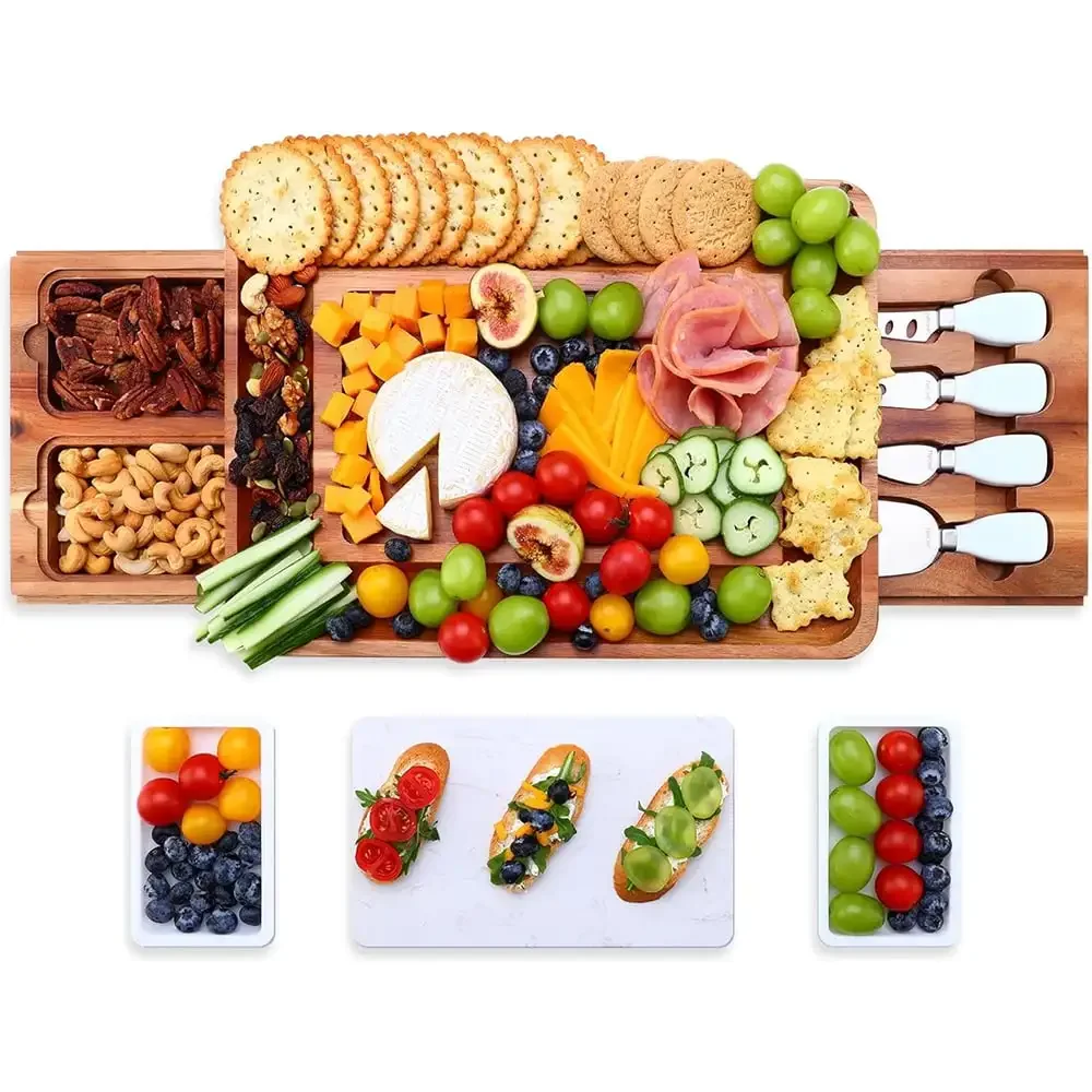 

XMSJ.Charcuterie Cheese Board Set, Large 15 in Acacia Wood Serving Board with Utensils
