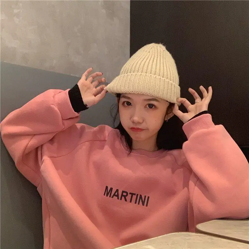 Sweatshirt Women Chic Letter High Street All-match Simple Unisex Couples Boyfriend Thicker Fall Basic Lady Clothing Long Sleeve