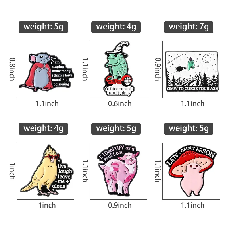 Animal Fun Quotes Enamel Pins Frog Rat Mushroom Parrot Brooches Lapel Badges Humor Pun Cute But Psycho Jewelry Gift for Friends
