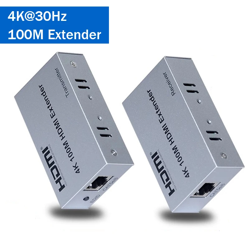 

100M HDMI Extender over Cat5e/6 Ethernet Cable 4K@30Hz HDMI Rj45 Video Transmitter Receiver kit for PS4 Laptop PC TV Projector