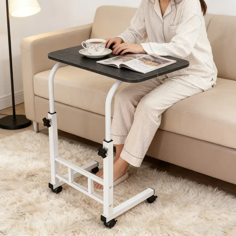 Mobile Table with Adjustable Wheels, Freely Adjustable Height, Easily Moves Between Sofas