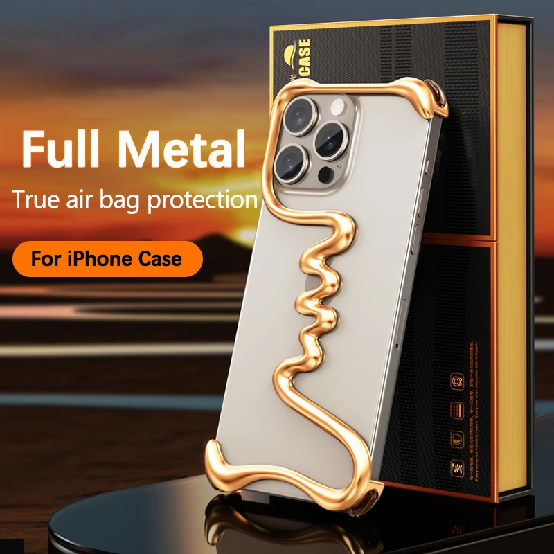 

Luxury Metal Frameless Phone Case For iPhone 15 14 16 Pro Max Plus Aluminum Alloy Heat Dissipation Shockproof Cover for iPhone15