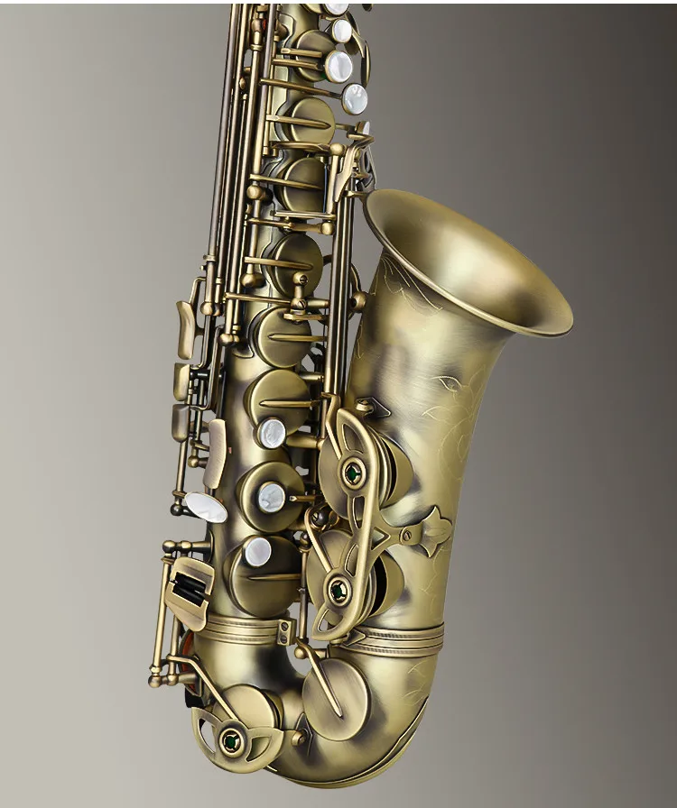 High Grade Antique Eb E-flat Alto Saxophone Sax Abalone Shell Key Carve Pattern with Case Gloves Cleaning Cloth Straps Brush