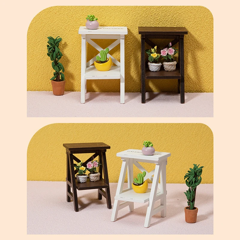 1:12 Dollhouse mensola in legno vintage europea supporto per fiori Mini casa delle bambole mobili modello simulazione accessori per mobili