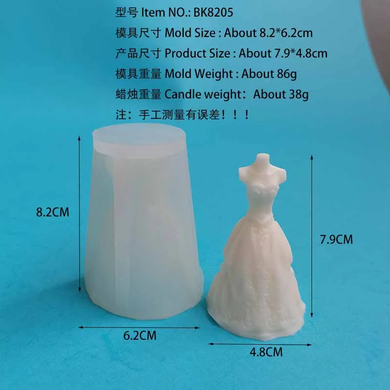 DIY Wedding Dress Silicone Mold Woman Skirt Handmade Scented Candle Plaster Resin Ornaments Molds Party Princess Dress Mould