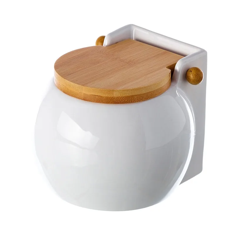 White ceramic salt and sugar salt and salt with bamboo lid. 3x12x11 cm 61779