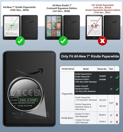 Imagen 2 del producto Funda para Kindle Paperwhite 2024 12.a generación y Colorsoft 7 pulgadas Modelo No. SA569P SA568B Bolsa protectora magnética de 7""