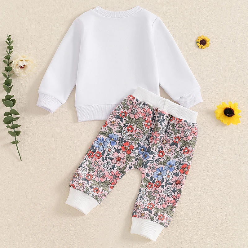 Ensemble assressentipour bébé fille, pantalon à manches longues, col rond, imprimé lettre, pantalon à fleurs en Y, tenue 2 pièces, automne, hiver, 16%