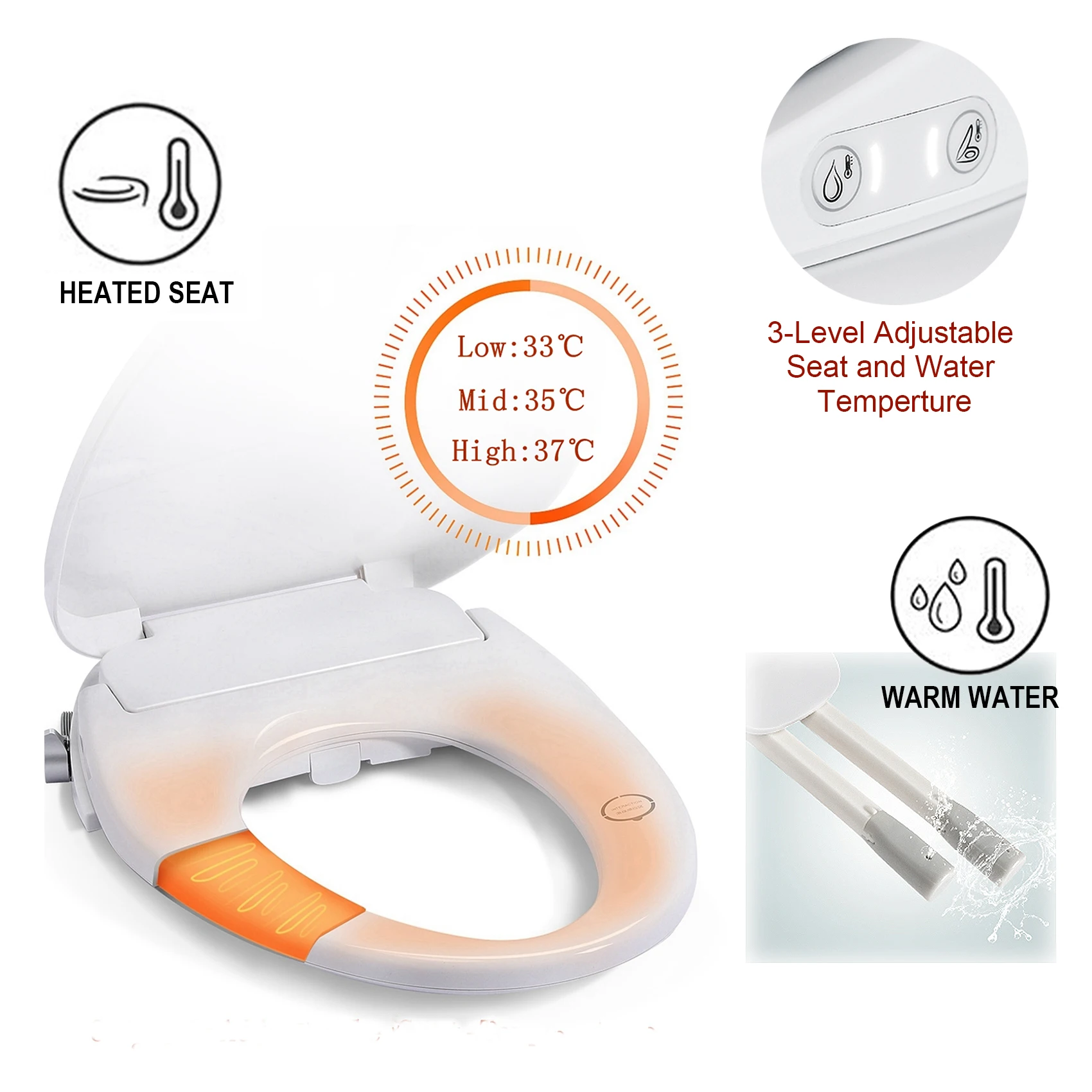 KMRY 110V Smart Electric Bidet Seat Dual Nozzles Automatic Toilet Seat with Plastic Material for Elongated Toilets