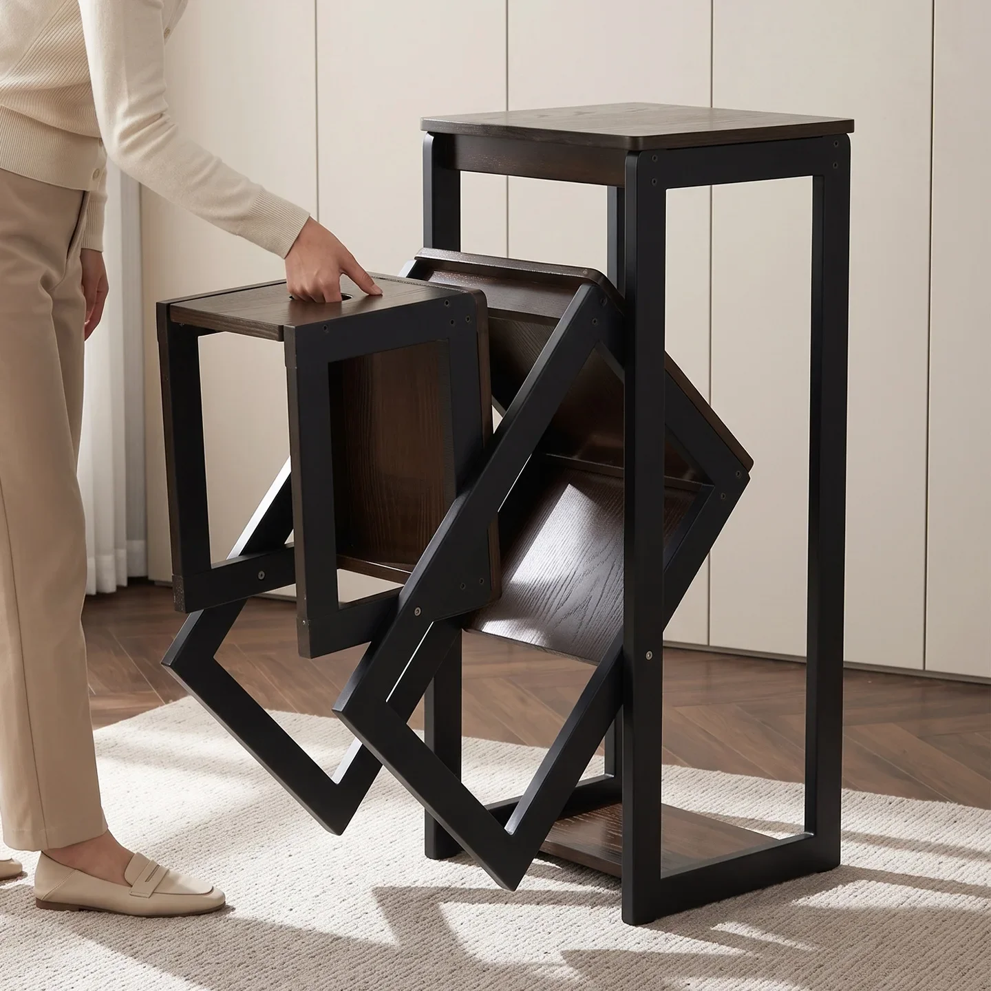 Folding three-step ladder stool, household climbing ladder stool, folding ladder, storage rack, plant rack, flower pot rack image 3