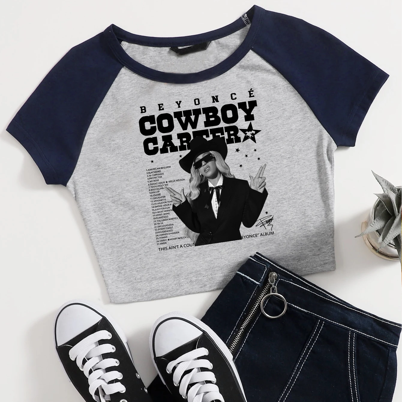 Beyonce Cowboy Carter Album 2024 Women T Shirts Girls Crop T-Shirt Fashion Summer Fans Gift Steetswear Tops