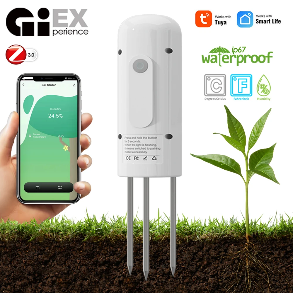 ZIGBEE Plant Monitor Outdoor Soil Temperature Meter Moisture Humidity Tester Sensor Garden Automation Irrigation TUYA Detector