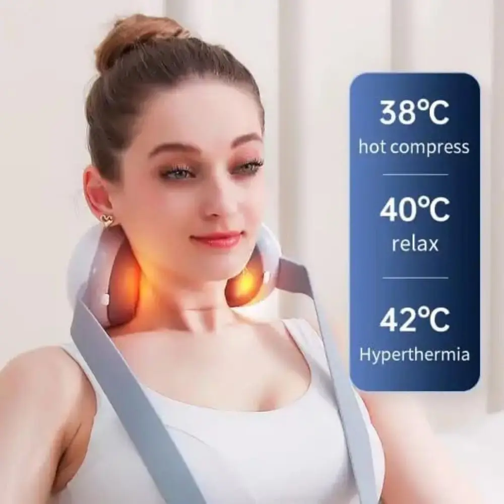 

Portable Cervical Massage Instrument Warm Compress LCD Display Mini Neck Massager 3 Heat Levels 5 Modes Electric Back Massager