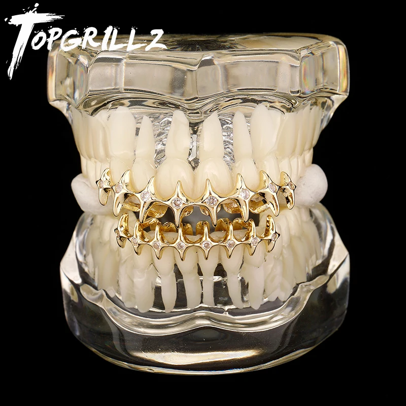 

TOPGRILLZ Cross Bling Teeth Grillz 8/8 Top & Bootom Dental Mouth Punk Teeth Caps Cosplay Party Tooth Rapper Hip Hop Jewelry