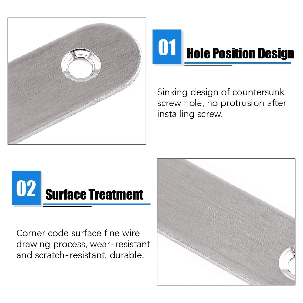 5/16/40 ชิ้นรั้งตรง, รั้งแบน 47x16 มม. (1.85x0.63 นิ้ว), สแตนเลสวงเล็บตรง, ซ่อมเข้าร่วมแผ่น