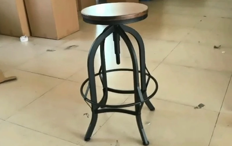 Wooden Seat & Iron Base - Adjustable Height Counter Stool for Kitchen Bar 360° Swivel Bar Stool