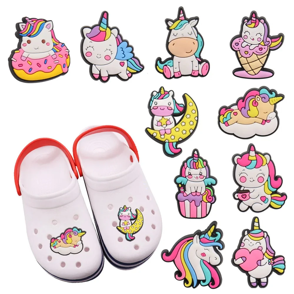 New Cute 1-10pcs Animal Unicorn PVC Accessories Shoe Charms Sandals Buckle Decorations Fit Wristband Party Kid's Gifts