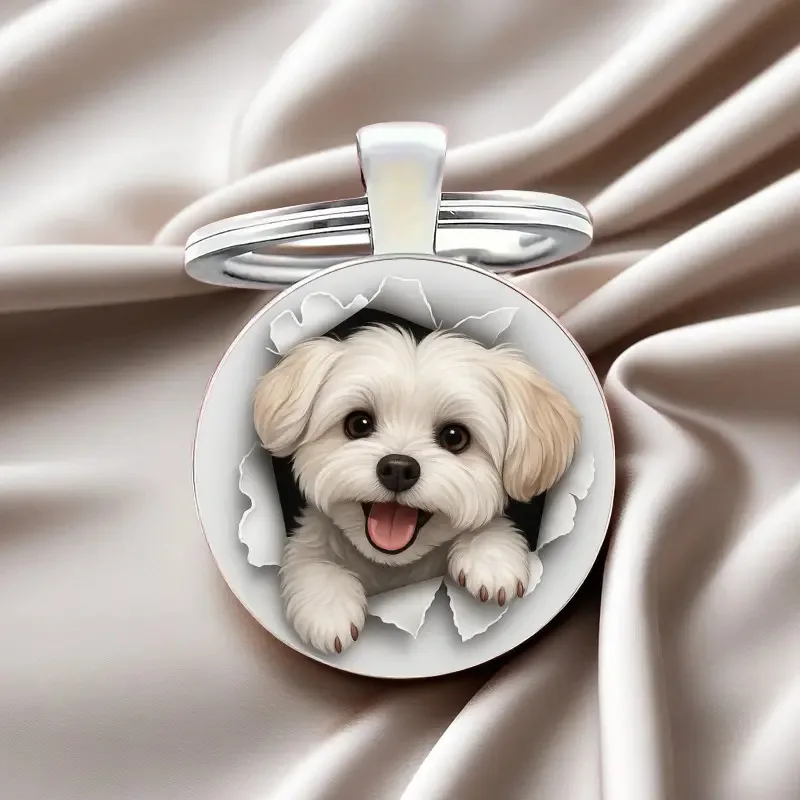 1 милый мальтийский брелок изысканного сплава и круглых стеклянных украшений, высококачественное мастерство для домашних животных