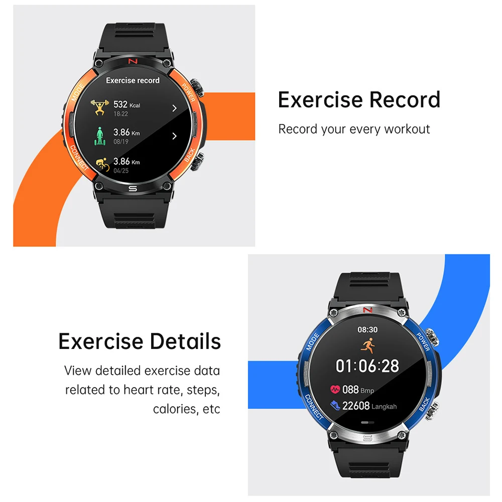 1,52-дюймовый 360*360 HD-экран Blue Tooth Call Смарт-часы Компас Обнаружение сердечного ритма и кислорода в крови 420 мАч Длительный режим ожидания Спорт