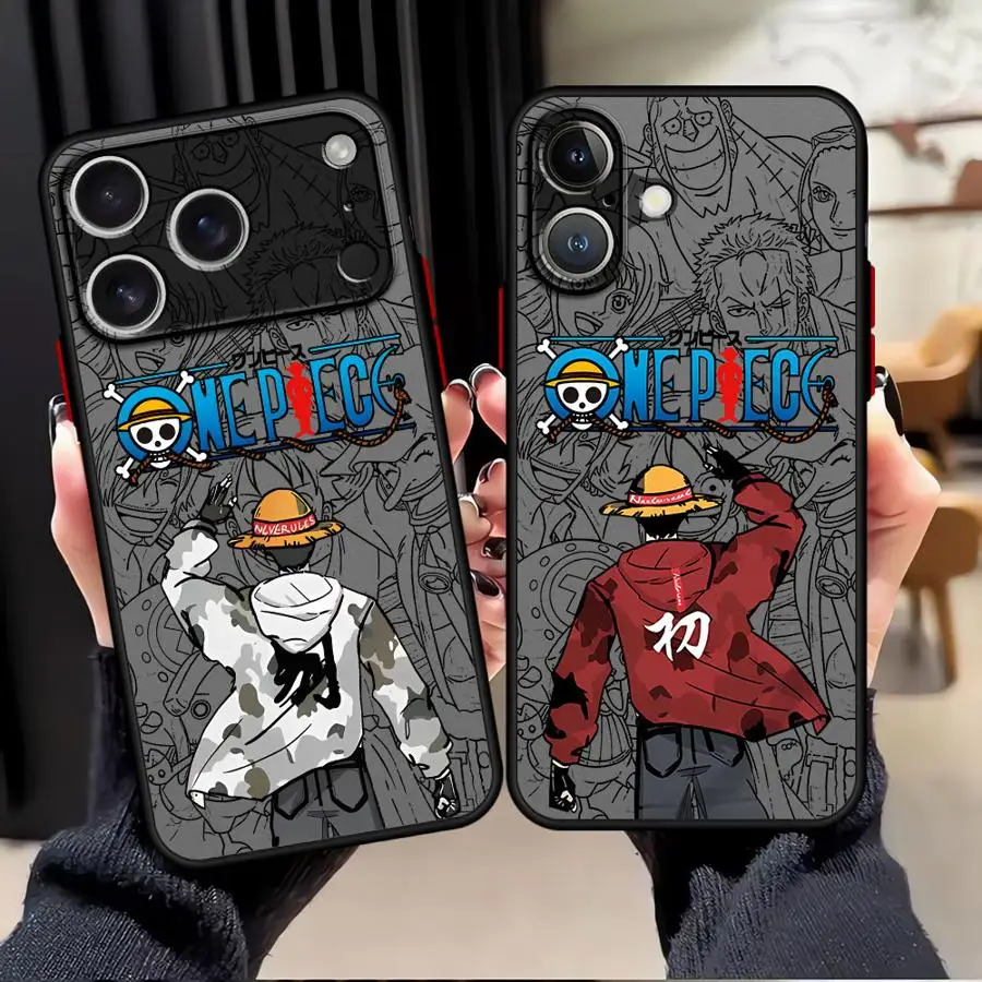 Funda de teléfono con borde negro Luffs de una pieza para iPhone XS 16e 12 Mini 17 Air 11 12 13 Pro Max 7 8 SE 14 15 16 Plus XR