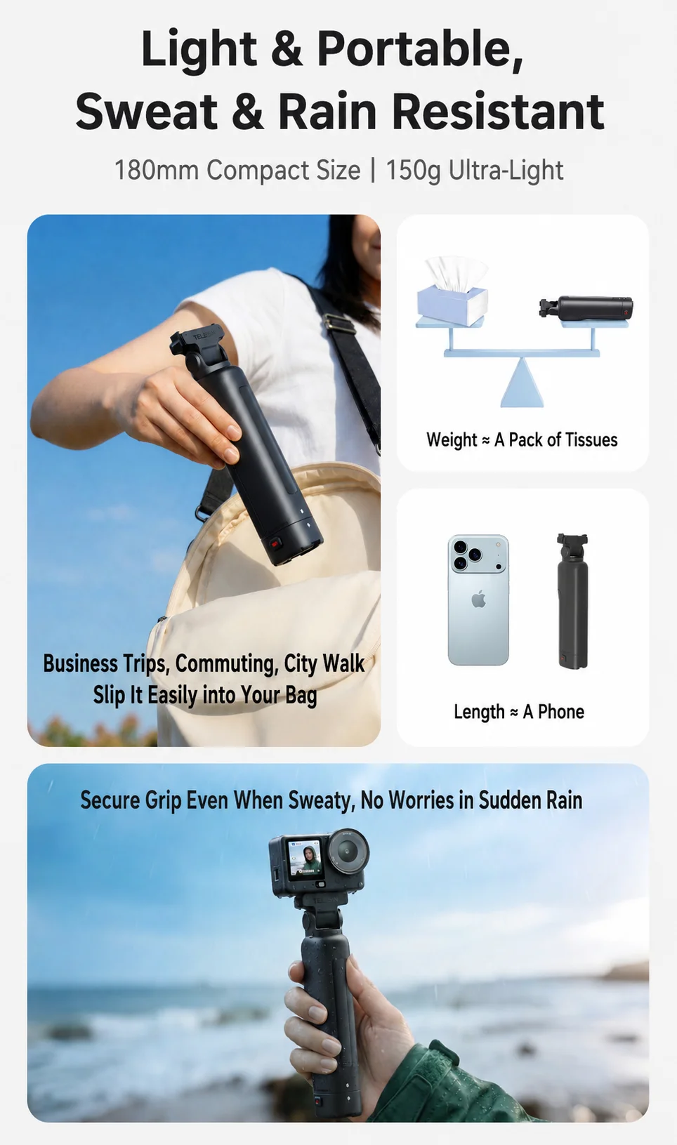 TELESIN 3-in-1 Action-Kamera-Ladehandgriff Doppel-Akku-Schnellladegerät Vlog-Griff Stativ für DJI Osmo Action 6 5 Pro Osmo 360 – Detail 12