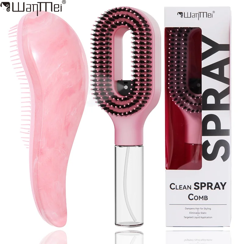 2Pcs Hair Brush Set - Detangling Hair Brush & Refillable Spray Comb Anti-Static Soft Bristle Hairbrush for Wet Dry Hair Styling