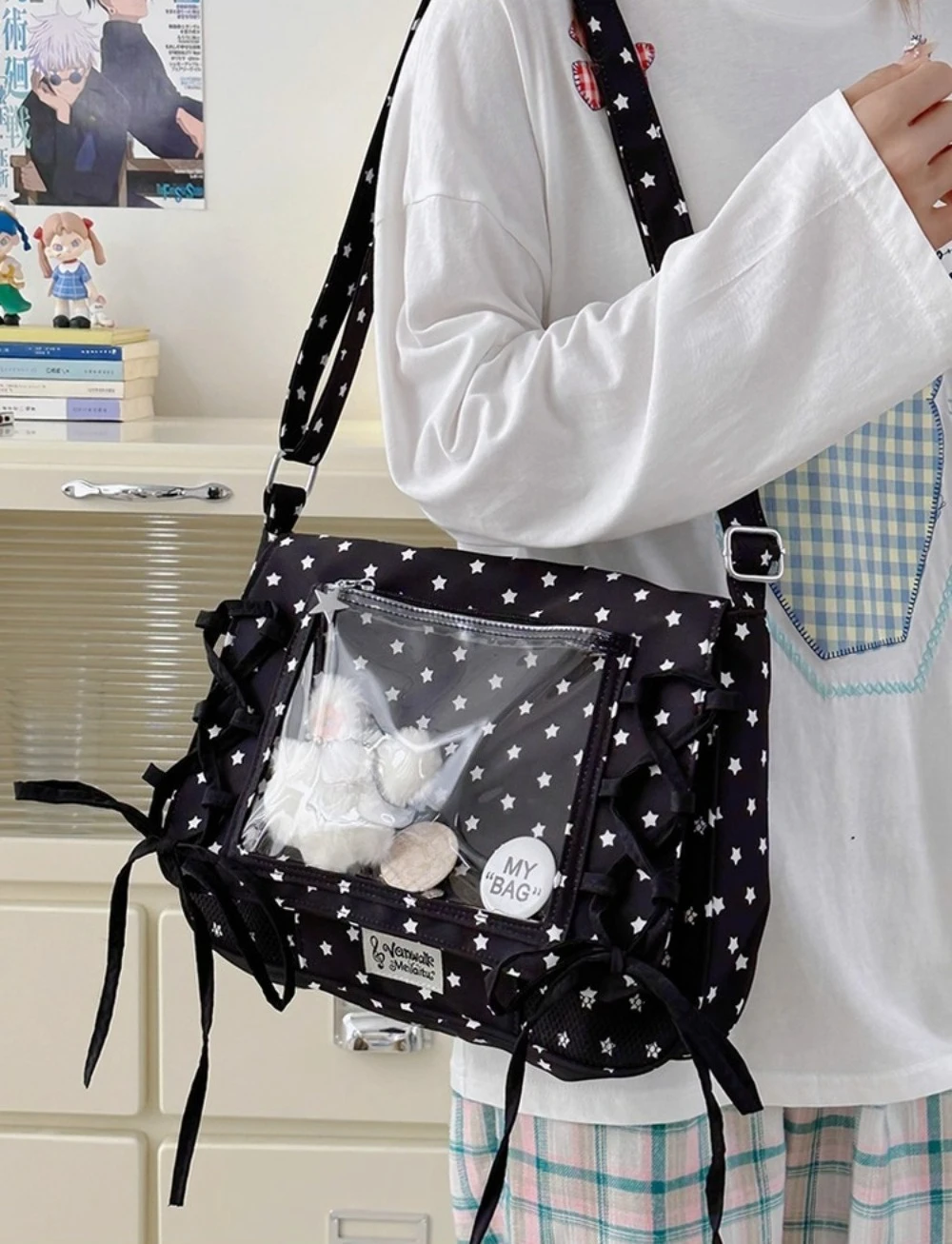 

Dot Print Crossbady Bag Flap Transparent Sac Femme New Lace-up Bow Bolso Sqaure Bolsos De Mujer Underarm Bags for Woman