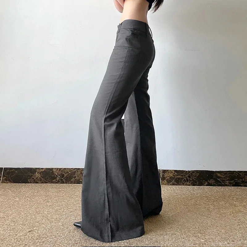 Ladies Basic Slim-fitting Solid Suitpants Y2K Elegant Fashion Low-Waisted Flare Pants Women  Autumn Spring Trousers