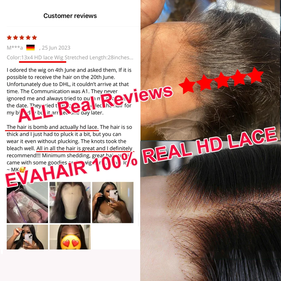 Eva Real HD Lace Wigs Straight 2x6 HD Lace Closure Wig Deep Part Pre Plucked Melt All Skins Invisible HD Human Hair Closure Wigs