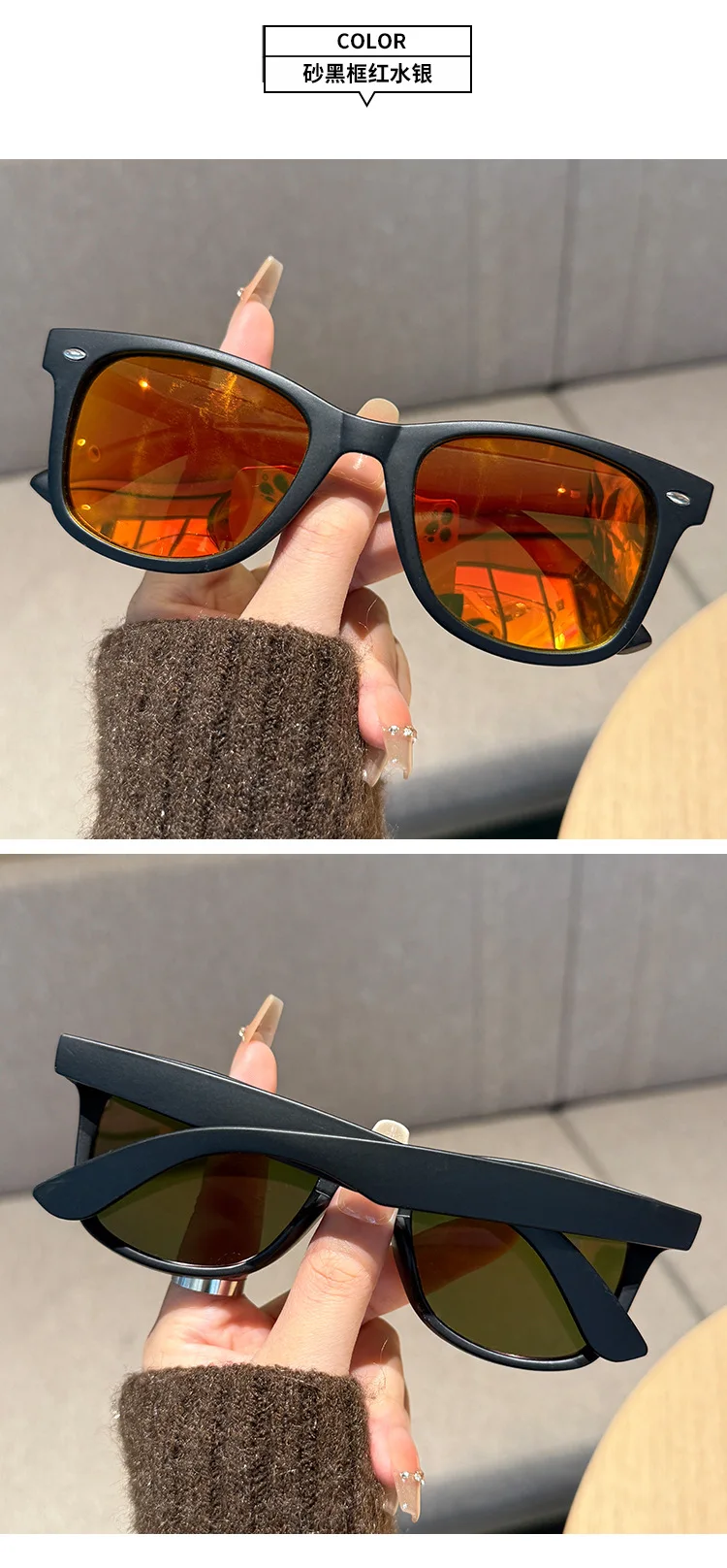 Vintage quadratische Sonnenbrille für Damen und Herren, rechteckige Sonnenbrille, ovale Brillen, Sonnenbrille für Männer und Frauen – Detail 9