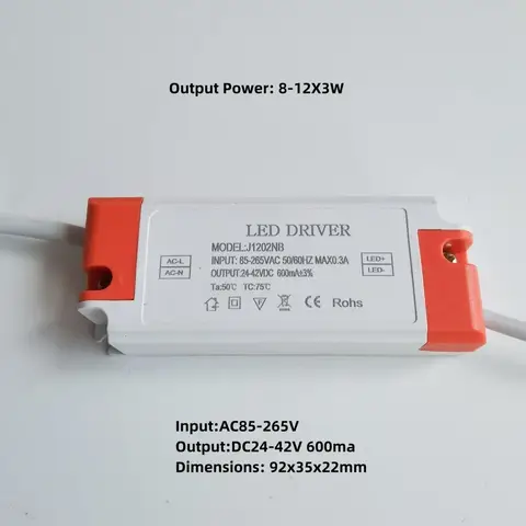 Driver LED AC85-265V 300mA 600Ma 900Ma 1W 3W 5W 7W 12W 18W 20W 25W 36W, alimentation électrique à courant Constant