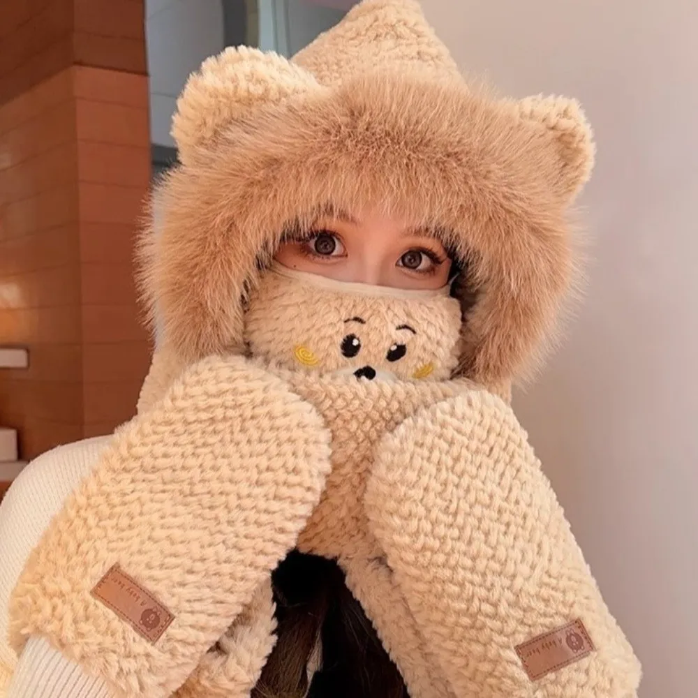 New Fashion Warm Hooded Scarf Hat Windproof Anti-Freezing Warm Cap Thickened Integrated Neck 2-in-1 Hat Scarf for Daily Wear