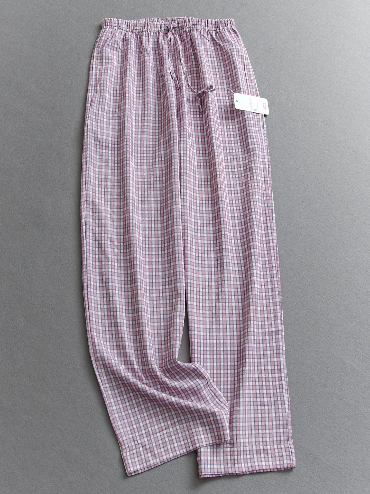 Loose Straight Leg Pants Women's Casual Trousers Spring 2026 New Style Checkered Pattern Color Block Elastic Waist