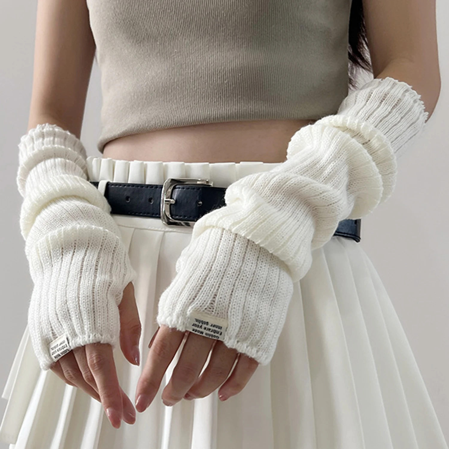 1 Pair Winter Women\'s Knitted Fingerless Arm Sleeves Gothic Style Arm Warmers Girls Harajuku Y2K Fashion Wrist Gloves