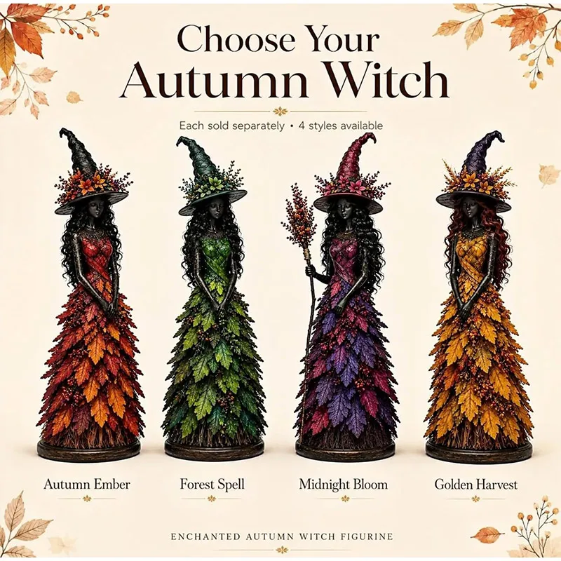 Gothic Vintage Autumn Witch Resin Figurine Statue Whimsical Harvest Fall Tabletop Ornament Halloween Indoor New Home Decor Gift