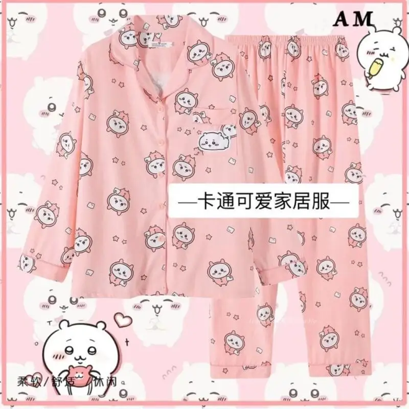 2Pcs Anime Chiikawa Top and Pants Pajamas Set Cartoon Homewear Hachiware Home Clothes Usagi Long Sleeves Long Pants Pijamas Set