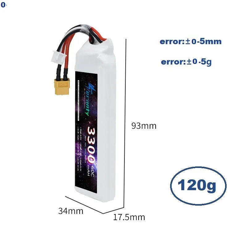 Akumulator 7,4 V 3300 mAh lipo 7,4 V 2S do helikoptera RC Samochód Łódź Drony Części Wysoka wydajność z wtyczką T 60C Akumulator 7,4 V 1/3 SZTUK